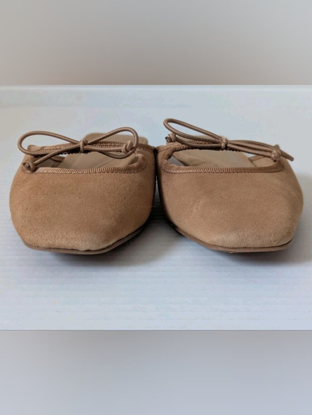 Zara Square Toe Suede Ballet Mule Flats- Tan Womens Size UER 5 - Picture 6 of 8